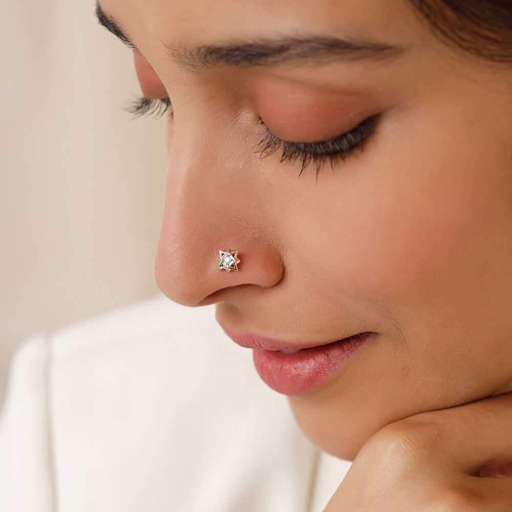 Golden Nose Ring w/ Chain. Indian Designer Golden Nose Ring Nath #54713 |  Buy Nose Pin Online