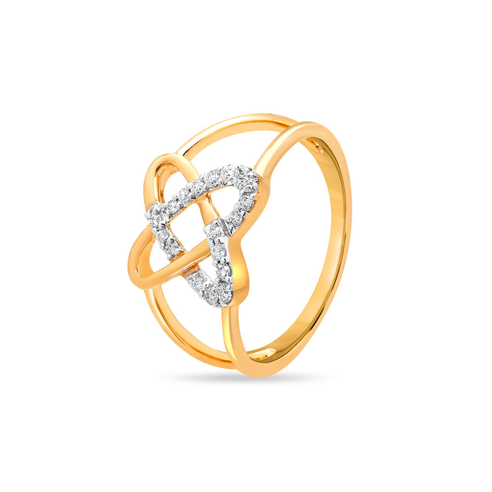 14 KT Yellow Gold Entwined Hearts Diamond Ring